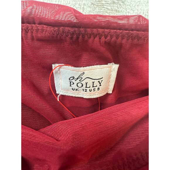 Oh Polly Ruched Mini Skirt - Size 8 - Burgundy - Picture 4 of 6